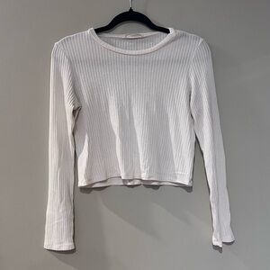 Reformation White Ribbed Long Sleeve Top